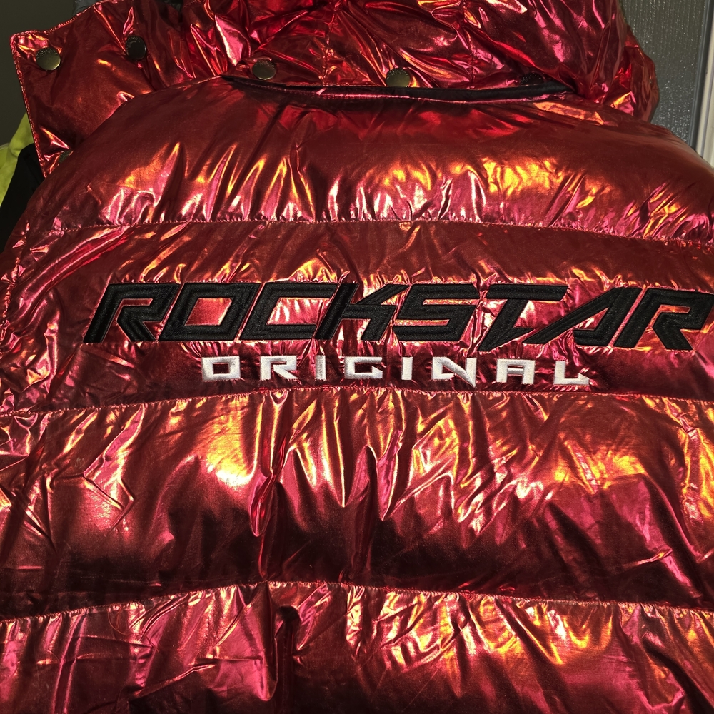 Rockstar Original Men's Shiny Red and Black Puffer Jacket - Picture 6 of 7